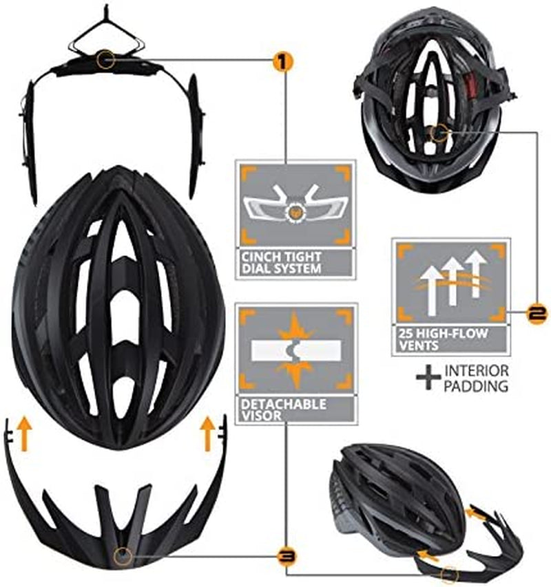 Demon Bike Helmet, 11.5 OZ Weightless Edition, 25 High Flow Air Vents, Removable Visor, Washable Fit Pads, Patented Fidlock Self Closing Buckle