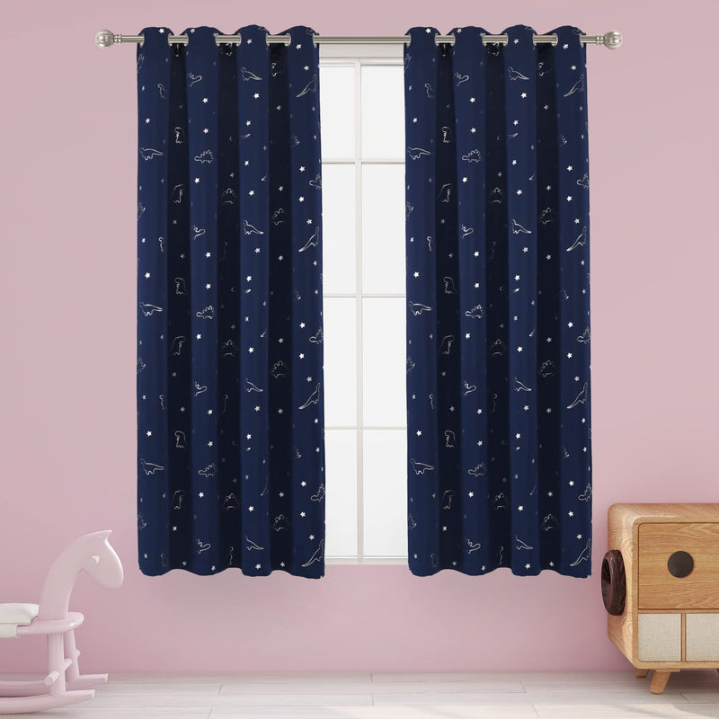 LORDTEX Dinosaur and Star Foil Print Blackout Curtains for Kids Room - Thermal Insulated Curtains Noise Reducing Window Drapes for Boys and Girls Bedroom, 42 X 84 Inch, Grey, Set of 2 Panels Home & Garden > Decor > Window Treatments > Curtains & Drapes LORDTEX Navy 52 x 45 inch 