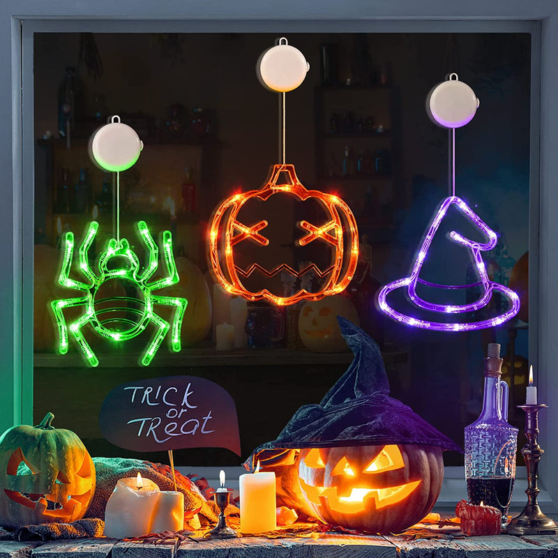 Lolstar Halloween Decorations 3 Pack Orange Pumpkin Green Spider Purple Witch Hat Halloween Window Lights with Suction Cup Battery Operated Halloween Lights, 2023 Upgrade Slow Fade Mode Timer Function  LOLStar   