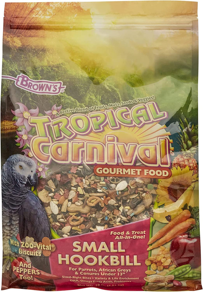F.M. Brown'S Tropical Carnival Gourmet Bird Food for Parrots, African Greys, and Conures under 13", Probiotics for Digestive Health, Vitamin-Nutrient Fortified Daily Diet - 5 Lb. Animals & Pet Supplies > Pet Supplies > Bird Supplies > Bird Food Fm Browns 10 Pound (Pack of 1)  