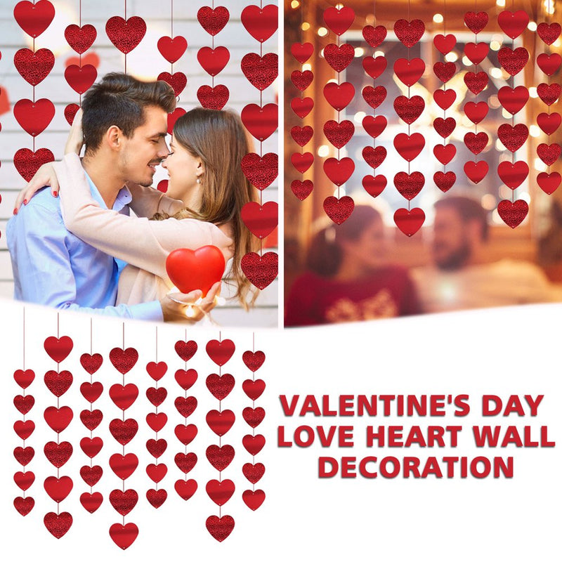 Kqegk Valentine'S Day Decoration Love Heart Hanging String Wall Decoration Love Heart Home & Garden > Decor > Seasonal & Holiday Decorations Pomedae ' Red  