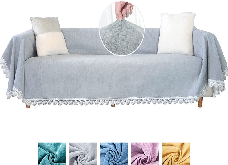 Sofa Covers Couch Slipcover Couch Covers for 3 Cushion Couch- Couch Slipcovers Furniture Protector for Dogs,Stretch Sofa Throw Cover for Living Room,Thick Chenille Fabric (71" X118",Blue) Home & Garden > Decor > Chair & Sofa Cushions Balun Admhail Grey  
