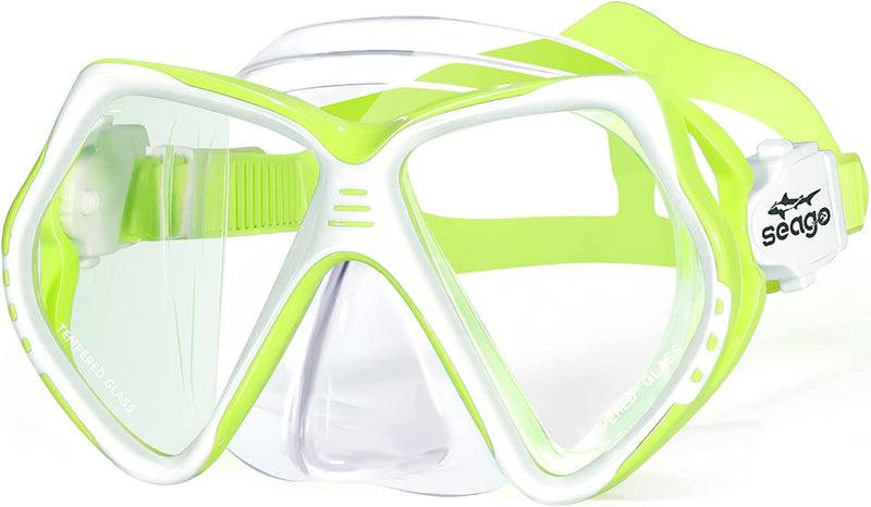 Seago Kids Swim Goggles with Nose Cover Snorkel Mask Scuba Diving Swim Mask Anti-Fog Tempered Glass, Panoramic Clear View Silicone Seal Snorkeling Gear Swimming Goggles for Kids 6-14 Boys Girls Youth Sporting Goods > Outdoor Recreation > Boating & Water Sports > Swimming > Swim Goggles & Masks Seago Yellow  
