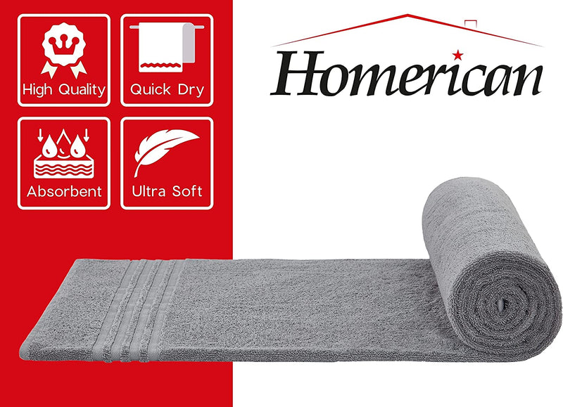 Homerican Oversized Bath Towels Extra Large - Fluffy & Soft Oversized Turkish Bath Sheet - Quick Dry, Absorbent & Machine-Washable Cotton Towels for Bathroom, Hotel, or Spa - 40X80, 600 GSM - Grey Home & Garden > Linens & Bedding > Towels HOMERICAN   