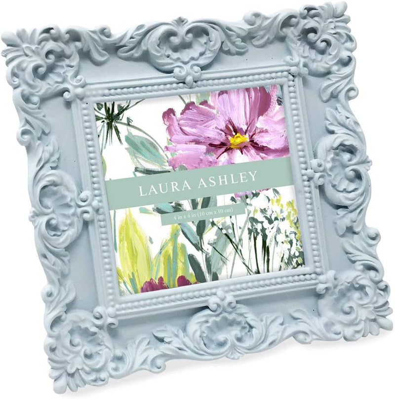 Laura Ashley 5X7 Black Ornate Textured Hand-Crafted Resin Picture Frame with Easel & Hook for Tabletop & Wall Display, Decorative Floral Design Home Décor, Photo Gallery, Art, More (5X7, Black) Home & Garden > Decor > Picture Frames Laura Ashley Powder Blue 4x4 