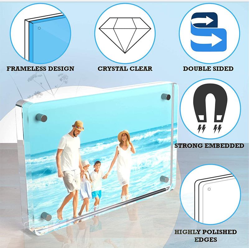 Magnetic Acrylic Picture Frames with Rounded Corners 4.25X6.25” - Perfect Frameless Picture Frame - Double Sided Picture Frame - Magnetic Acrylic Frame - Clear Acrylic Block Frame DESKTOP 2Pc.Set Home & Garden > Decor > Picture Frames GO BEYOND HUB   