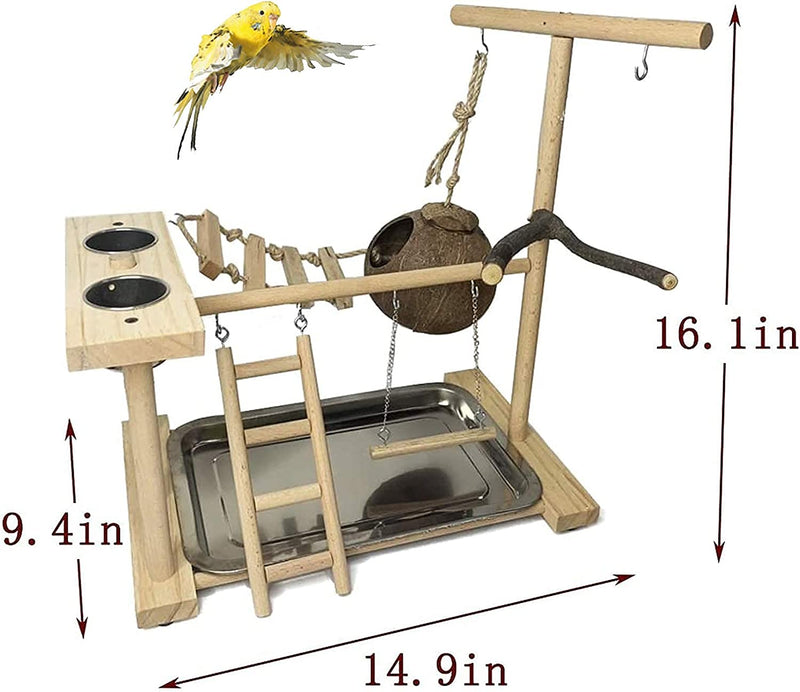 Hamiledyi Bird Playground for Conures Parrot Playstand Cockatiel Play Stand Wood Perch Gym Playpen Ladder Swing Chew Toy with Feeder Cups for Lovebirds Parakeet Cage Accessories Exercise Platform Animals & Pet Supplies > Pet Supplies > Bird Supplies Hamiledyi   