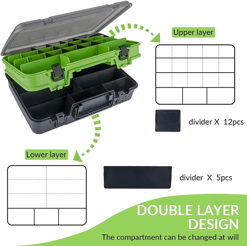 THKFISH Fishing Tackle Box Organizer Double Layer Tackle Storage Fishing Boxes Outdoor Box with Adjustable Dividers 14.96 * 10.23 * 4.5In Sporting Goods > Outdoor Recreation > Fishing > Fishing Tackle THKFISH   