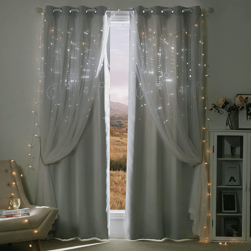 NICETOWN Stars and Moon Hollow-Out Blackout Curtains for Kids Room / Nursery, Grommet Top 2 Layer Window Treatment Curtain Panels for Living Room / Thanksgiving (2-Pack, W52 X L84 Inches, Navy Blue) Home & Garden > Decor > Window Treatments > Curtains & Drapes NICETOWN Greyish White W52 x L84 