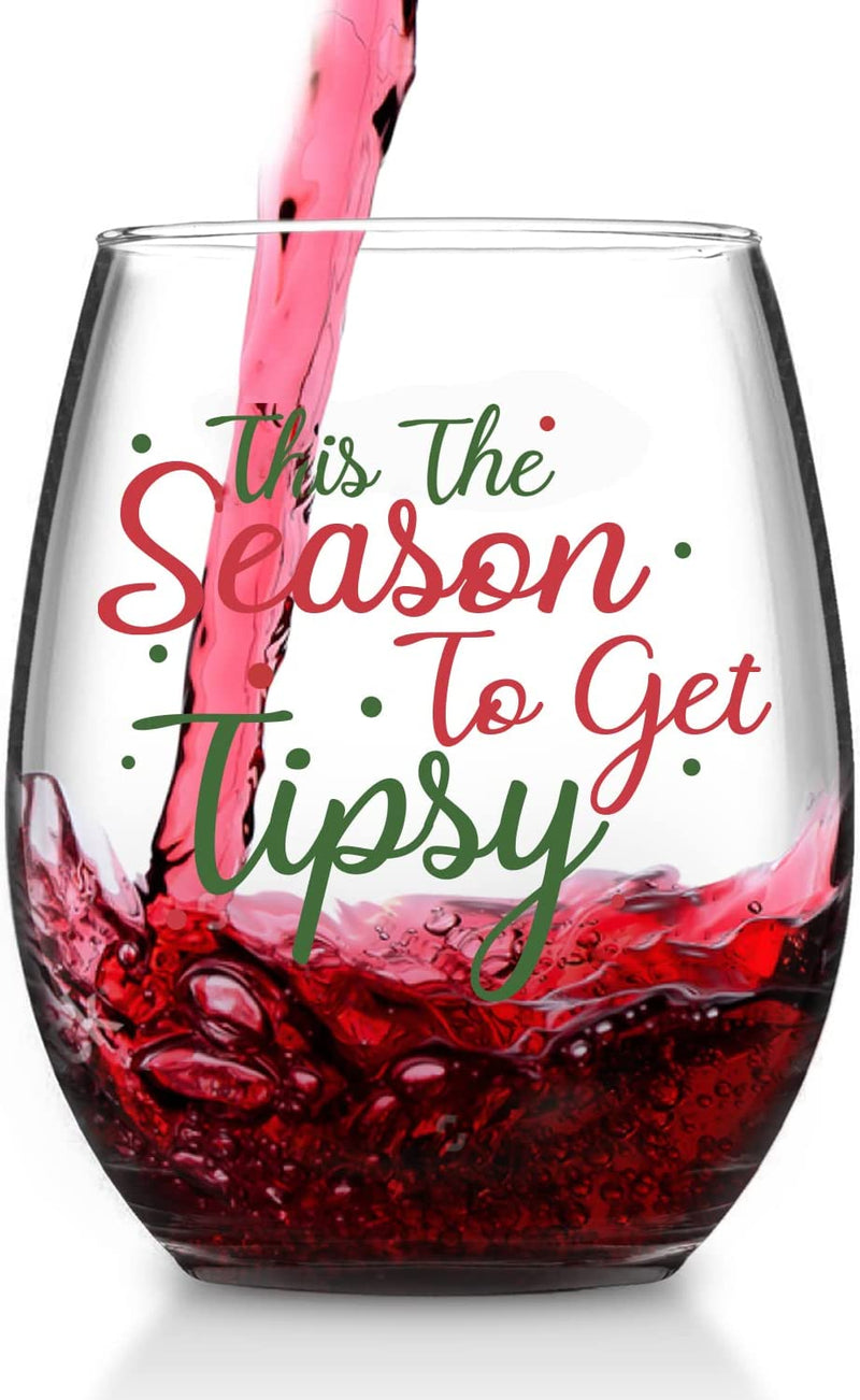 This the Season to Get Tipsy Christmas Stemless Wine Glass, Set of 4 Christmas Wine Glasses, Gift Ideas for Christmas Holiday Wedding, Funny Wine Glasses for Women Friends Men Family Wino, 15 Oz Home & Garden > Kitchen & Dining > Tableware > Drinkware Waipfaru   