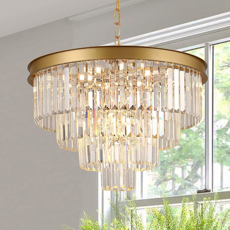 AXILIXI Gold Crystal Chandeliers 16” Modern Ceiling Pendant Light Fixture for Dining Room Dimmable Small Flush Mount Chandeliers round for Foyer Kitchen Island Entryway Home & Garden > Lighting > Lighting Fixtures > Chandeliers A AXILIXI 24 inches  