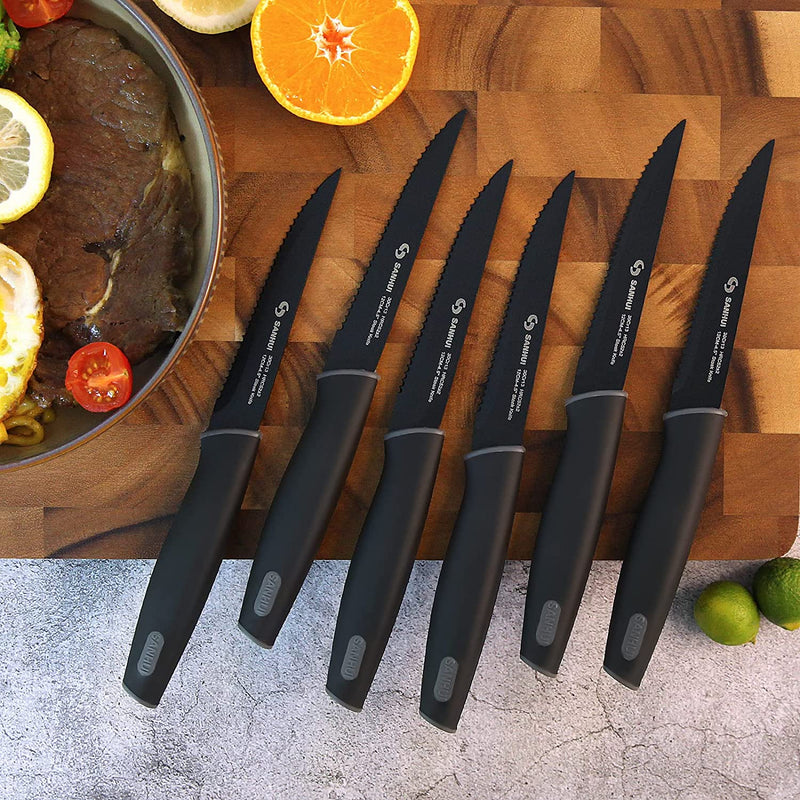 SANHUI 17 in 1 Black Knife Sets Acrylic Stand Stainless Steel Kitchen Knife Set with Block Contain 8 Piece Chef Knife Set 6-Piece Black Steak Knives with Scissor and Vegetable Peeler Knife Home & Garden > Kitchen & Dining > Kitchen Tools & Utensils > Kitchen Knives guangdong sanhuijingmao youxiangongsi   
