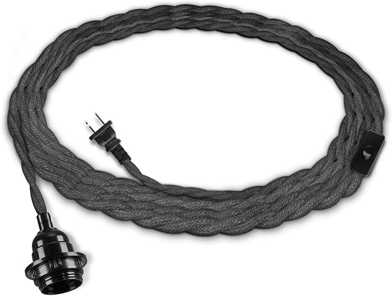 EE Eleven Master Pendant Light Kit with Switch Plug in Vintage Lamp Cord with Twisted Hemp Rope UL Listed 15FT E26 Extension Hanging Lantern Cable for Industrial Retro DIY Projects
