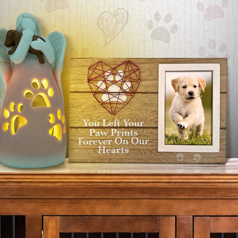 Oakiway Pet Memorial Gifts - 4X6 Dog Picture Frame with Paw Prints & Woven Heart Design - Pet Loss Gifts Photo Frame, Remembrance Gifts, Cat & Dog Memorial Gifts, Sympathy Gift for Loss of Dog Home & Garden > Decor > Picture Frames OakiWay   