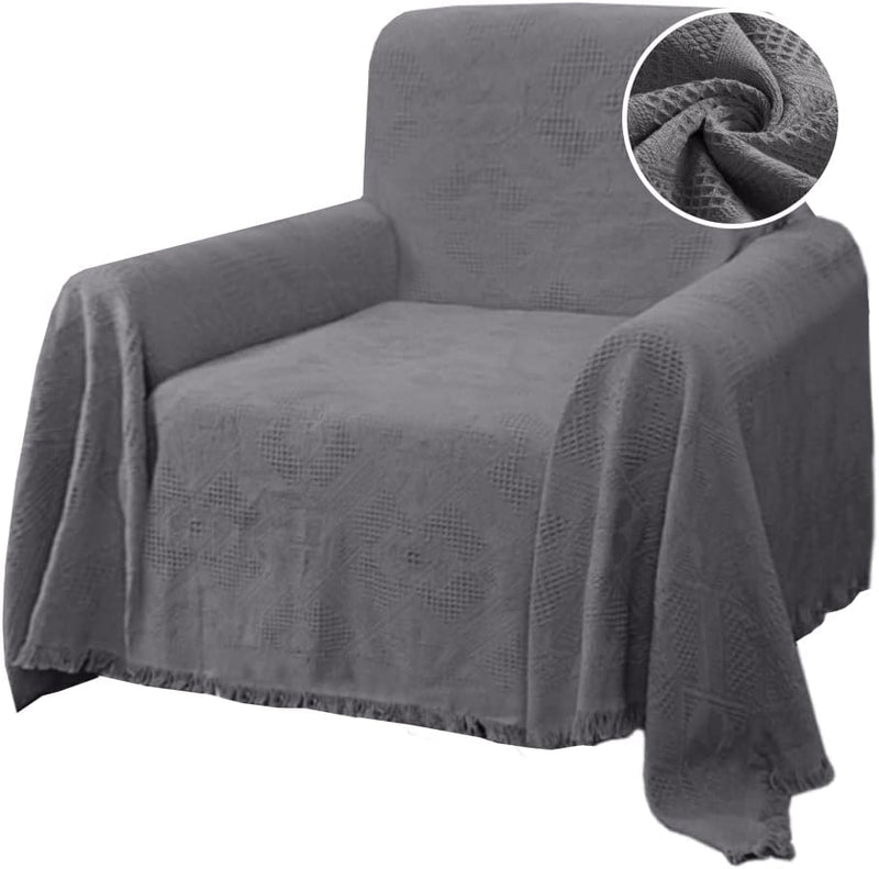 H.VERSAILTEX Cotton Sofa Covers Couch Cover Sofa Slipcover for Most Shape Sofas, Feature Thick Woven Jacquard Seamless with Tassels, Multi-Use Decorative for Couch (Xx-Large: 91" X 134", Sand) Home & Garden > Decor > Chair & Sofa Cushions H.VERSAILTEX Grey Medium 