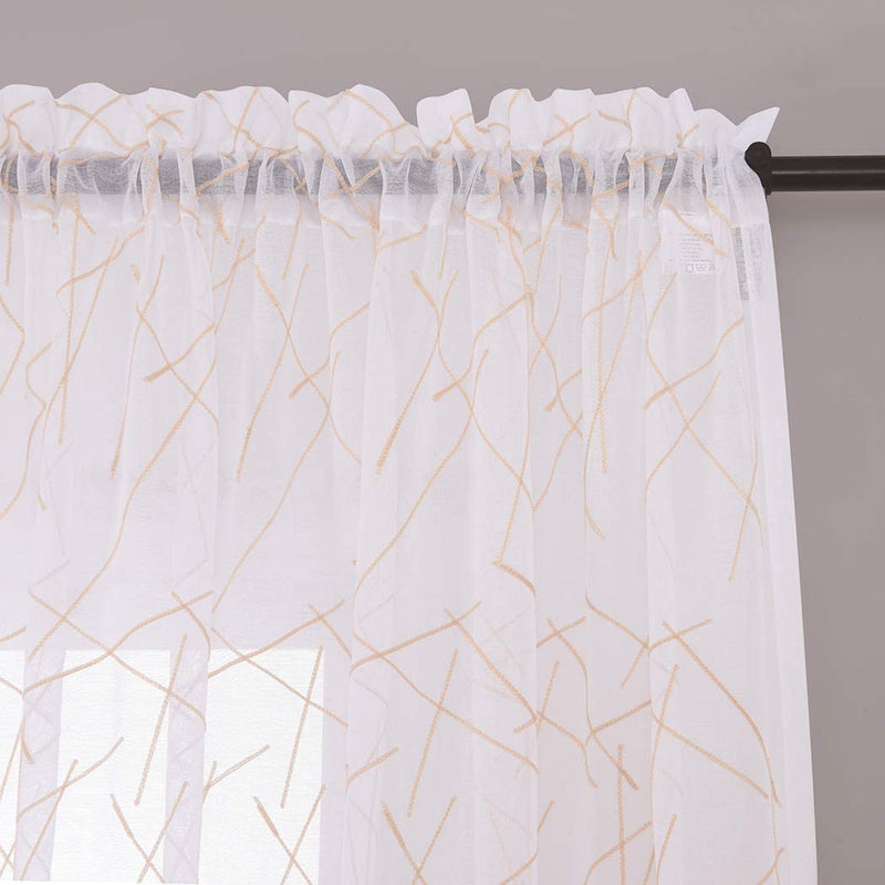 Embroidery Blue Sheer Curtains 84 Inches Long, Geometric Rod Pocket Sheer Drapes for Living Room, Bedroom, 2 Panels, 52"X84", Semi Voile Window Treatments for Yard, Patio, Villa, Parlor. Home & Garden > Decor > Window Treatments > Curtains & Drapes MYSTIC-HOME Beige 52"Wx45"L 