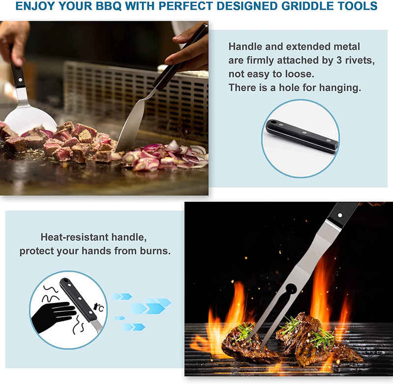 Leonyo 14 PCS Grill Griddle Accessories, Stainless Steel BBQ Accessories Tools with Hamburger Spatula Melting Dome Scraper Tongs, Metal Spatula Set for Outdoor Cast Iron Flat Top Teppanyaki Hibachi Home & Garden > Kitchen & Dining > Kitchen Tools & Utensils Leonyo   