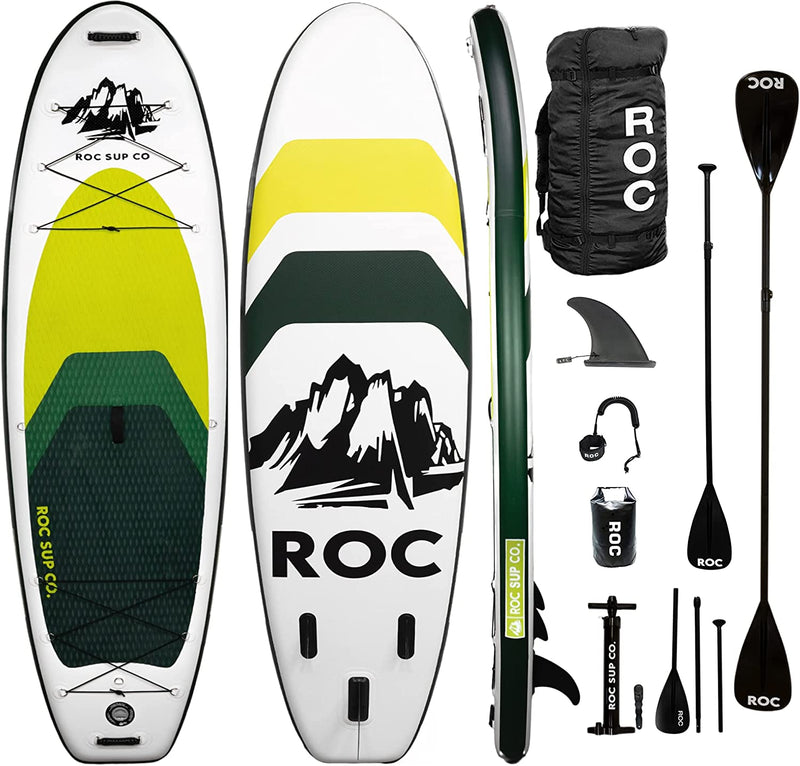 Roc Inflatable Stand up Paddle Boards with Premium SUP Paddle Board Accessories, Wide Stable Design, Non-Slip Comfort Deck for Youth & Adults Sporting Goods > Outdoor Recreation > Winter Sports & Activities Roc Lime  