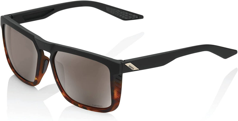 100% Renshaw Square Style Sunglasses Durable Lightweight Active Performance Eyewear Rubber Temple Grip Side Glare Shield Sporting Goods > Outdoor Recreation > Cycling > Cycling Apparel & Accessories 100% Soft Tact Black / Havana Fade HiPER Silver Mirror Lens 