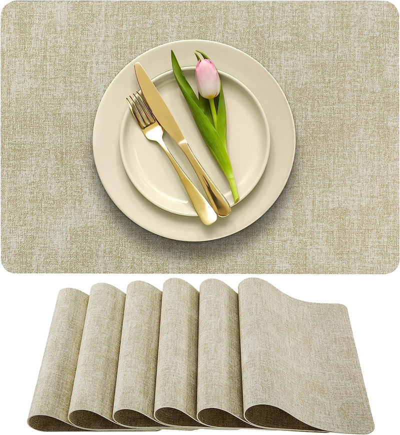 More Décor Faux Leather Placemats for Dining and Kitchen Table - Stain and Heat Resistant, Non Slip, Wipeable, Washable - Set of 6 - Brown  More Decor Beige Leather 4 