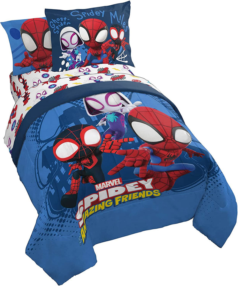 Marvel Spidey and His Amazing Friends Team Spidey 7 Piece Full Size Bed Set - Includes Comforter & Sheet Set Bedding - Super Soft Fade Resistant Microfiber (Official Marvel Product) Home & Garden > Linens & Bedding > Bedding Jay Franco & Sons, Inc. Blue - Spidey & Friends Full 