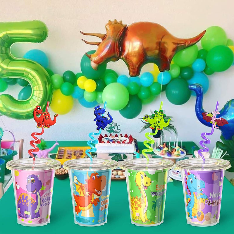FZR Legend Dinosaur Party Favors Goodie Cups for Kids Aged 4-12, with Dino Reusable Straws Stampers Stickers Slap Bracelets, Carnival Prizes, Pinata Goodie Bag Fillers, Stocking Stuffers for Party Supplies 24 Guests  FZR Legend   