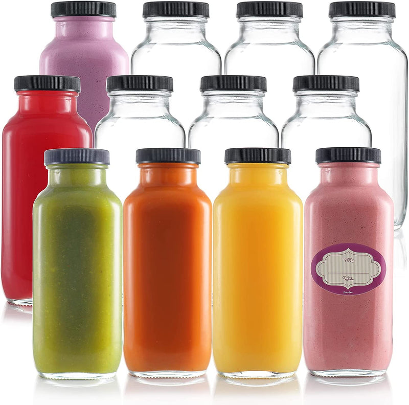 Dilabee Glass Juice Bottles with Lids - 12 Pack - Reusable Glass Water Bottles with Caps for Juicing, Milk, Smoothie and Kombucha - Homemade Drinking Bottles - 16 Oz Home & Garden > Decor > Decorative Jars DilaBee 16oz  