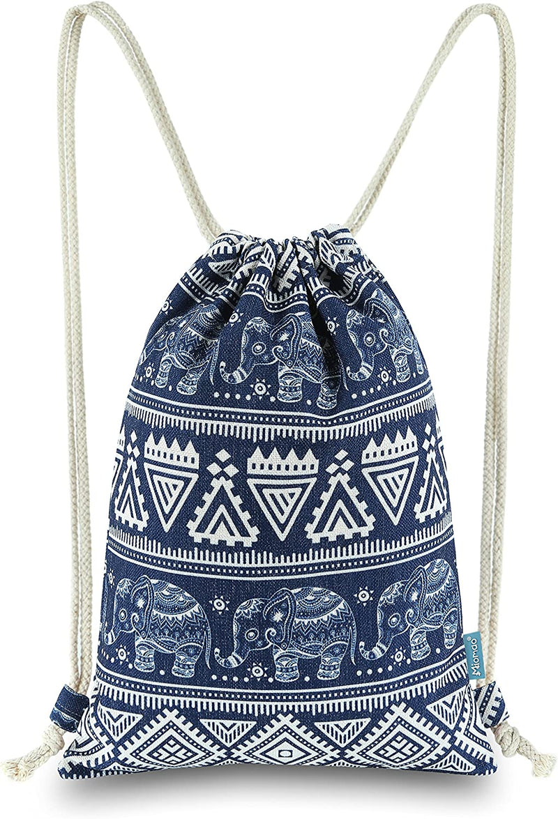 Miomao Drawstring Backpack Elephant String Bag Gym Sackpack Canvas Sport Daypack Home & Garden > Household Supplies > Storage & Organization Miomao Navy Blue  