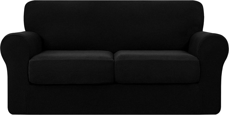 Hokway Couch Cover for 2 Cushion Couch 3 Piece Stretch Sofa Slipcovers with Separate Cushion for 2 Seater Couch Furniture Covers for Kids and Pets in Living Room(Medium,Dark Blue) Home & Garden > Decor > Chair & Sofa Cushions Hokway Black Medium 
