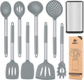 Silicone Cooking Utensil Set, 8Pcs Non-Stick Cookware with Stainless Steel Handle, BPA Free Heat Resistant Kitchen Tools with Spatulas, Turners, Spoons, Skimmer and Pasta Fork Home & Garden > Kitchen & Dining > Kitchen Tools & Utensils BUNDLEPRO Gray  