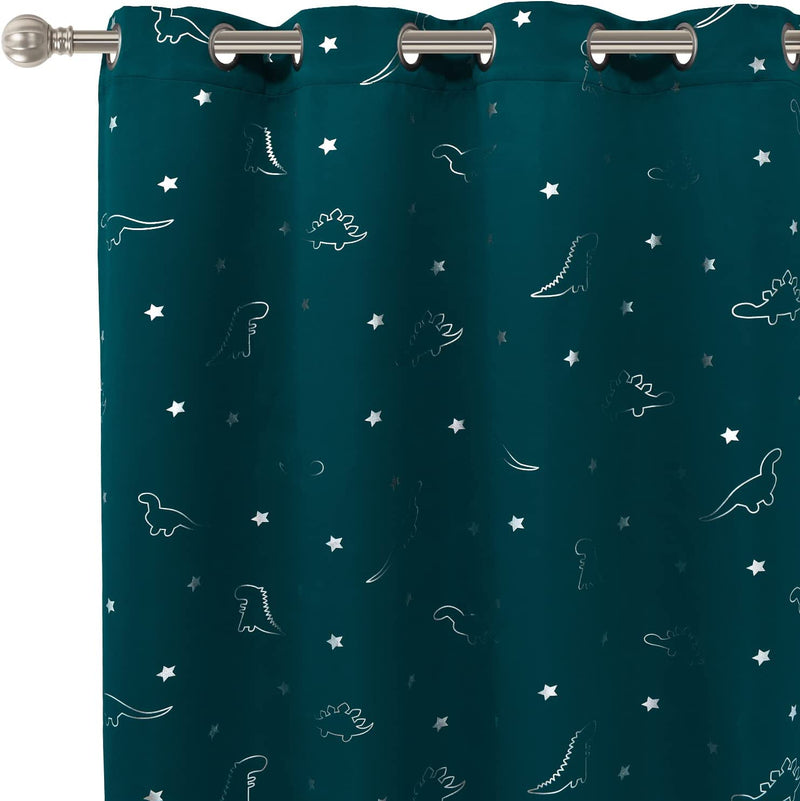 LORDTEX Dinosaur and Star Foil Print Blackout Curtains for Kids Room - Thermal Insulated Curtains Noise Reducing Window Drapes for Boys and Girls Bedroom, 42 X 84 Inch, Grey, Set of 2 Panels Home & Garden > Decor > Window Treatments > Curtains & Drapes LORDTEX Sapphire 52 x 63 inch 