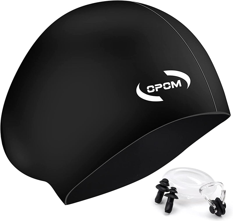 OPOM Swim Caps for Women and Men Unisex Adults, High Elasticity Thick Silicone Swim Cap for Long Hair , Bathing Swimming Cap with Ear Plugs and Nose Clip, Keep Your Hair Dry Sporting Goods > Outdoor Recreation > Boating & Water Sports > Swimming > Swim Caps OPOM Black  