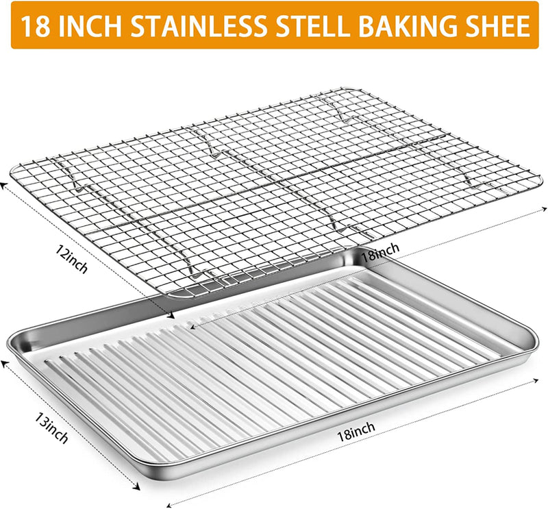 Stainless Steel Baking Sheet with Rack Set [2 Pans + 2 Racks], Cookie Sheet with Cooling Rack, Size 18 X 13 X 1 Inch, Non Toxic & Heavy Duty & Easy Clean (18 X 13 X 1 Inch) Home & Garden > Kitchen & Dining > Cookware & Bakeware TAEVEKE   