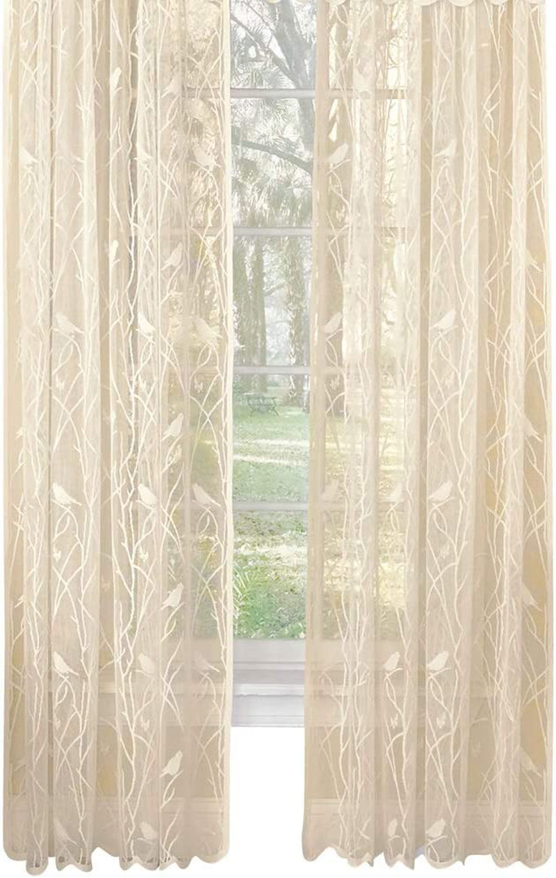 Collections Etc Songbird Rod Pocket Lace Curtain Panel with Scalloped Hem, Ivory, 56" X 84" Home & Garden > Decor > Window Treatments > Curtains & Drapes Collections Etc Ivory 56" x 84" 