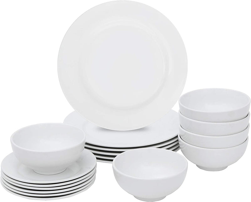 SUPER DEAL round 18-Piece White Kitchen Dinnerware Set, Service for 6, Plates and Bowls – Microwave, Oven and Dishwasher Safe
