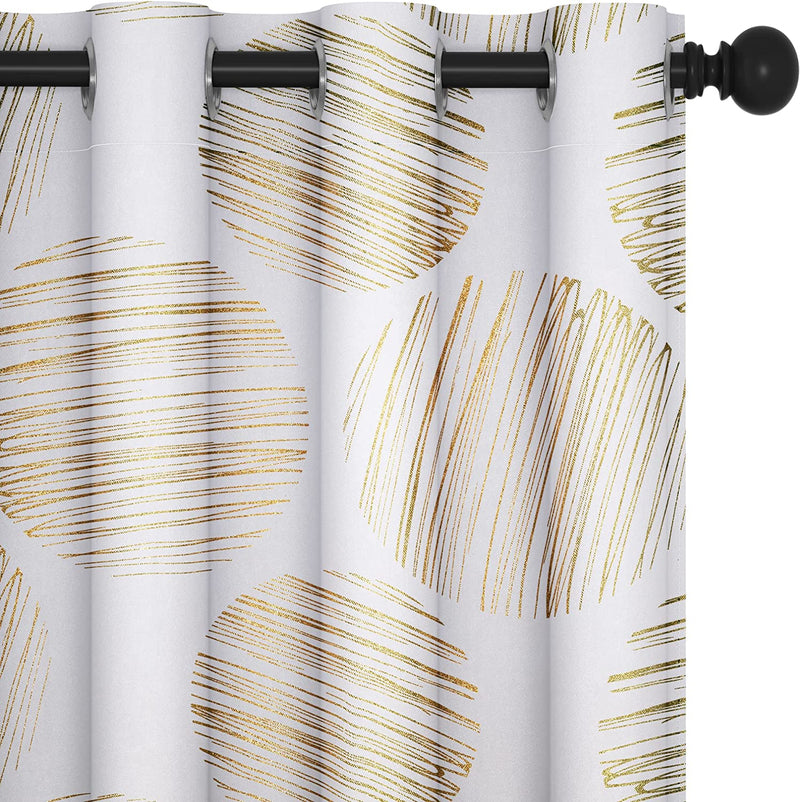 Deconovo Extra Long Curtains 95 Inches Long, Gold Foil Print Curtains for Sliding Glass Door, Thermal Insulated Drapes, Grommet Top (52X95 Inch, Black, 2 Panels) Home & Garden > Decor > Window Treatments > Curtains & Drapes Deconovo Greyish White/Gold 52W x 63L Inch 