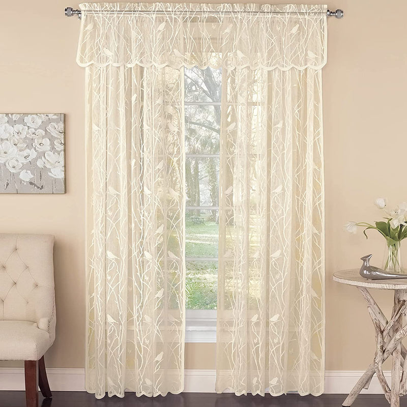 Collections Etc Songbird Rod Pocket Lace Curtain Panel with Scalloped Hem, Ivory, 56" X 84" Home & Garden > Decor > Window Treatments > Curtains & Drapes Collections Etc   