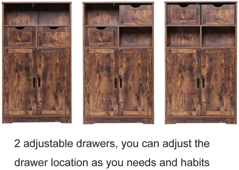 IWELL Storage Cabinet with 2 Adjustable Drawers & 2 Shelf, Bathroom Floor Cabinet with Door, Cupboard for Living Room, Home Office, Kitchen, Rustic Brown Home & Garden > Household Supplies > Storage & Organization Iwell   