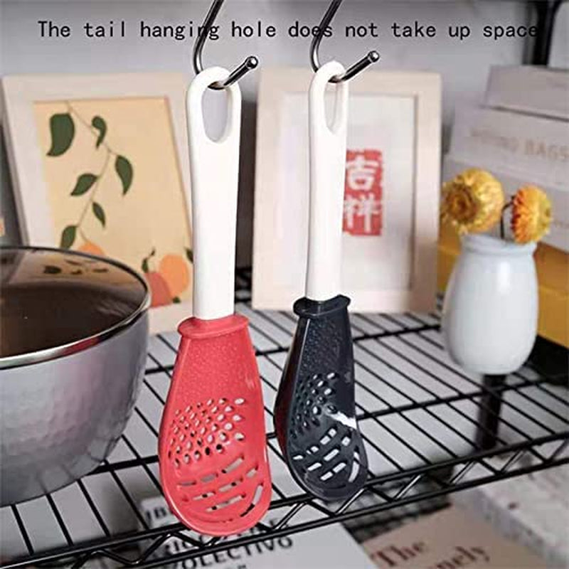 Multifunctional Cooking Spoon, Kitchen Tool, Baby Tood Supplement, Potatomasher, Ginger Andgarlic Grinder, Food-Grade High Temperature Resistant (Red)