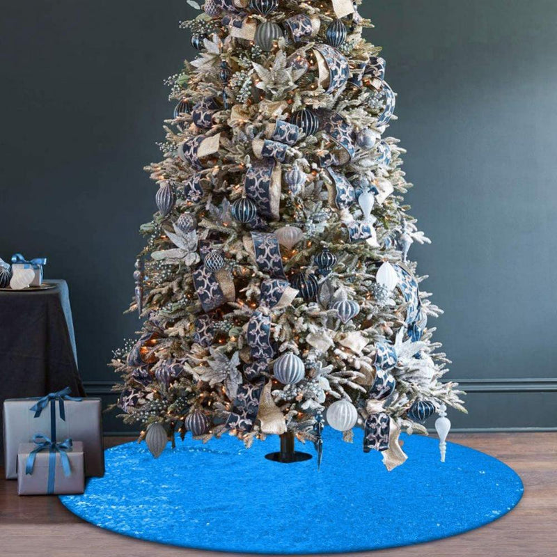 GOODLY Double Layers Christmas Tree Skirt with Sequins Festive Party Supplies Holiday Home Decoration Xmas Tree Skirt  Goodly 48" Blue 