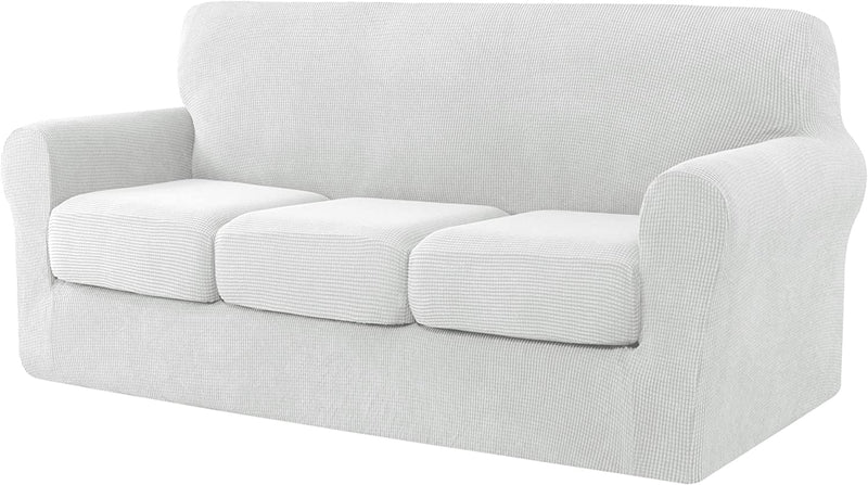 Ouka Slipcover with 3-Piece Separate Cushion Cover, High Stretch Couch Cover, Soft Protector for Sofa with Separate Cushions(Large,Ivory White) Home & Garden > Decor > Chair & Sofa Cushions Ouka White Large 