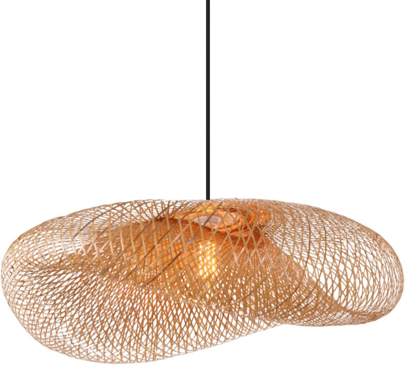 JIA LE SHI Farmhouse Pendant Light Fixtures, 14.96” Handwoven Bamboo Pendant Light Twisted Ceiling Wicker Pendant Lighting for Kitchen Island Dining Room Bedroom Living Room