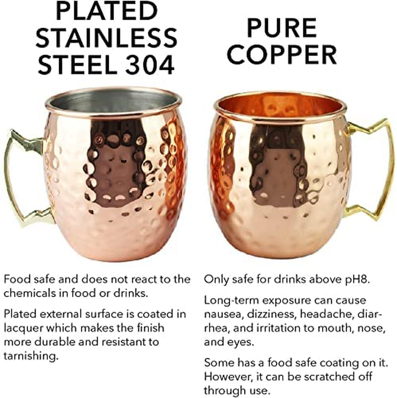 PG Moscow Mule Mugs | Large Size 19 Ounces | Set of 4 Hammered Cups | Stainless Steel Lining | Pure Copper Plating | Gold Brass Handles | 3.7 Inches Diameter X 4 Inches Tall Home & Garden > Kitchen & Dining > Barware PG   