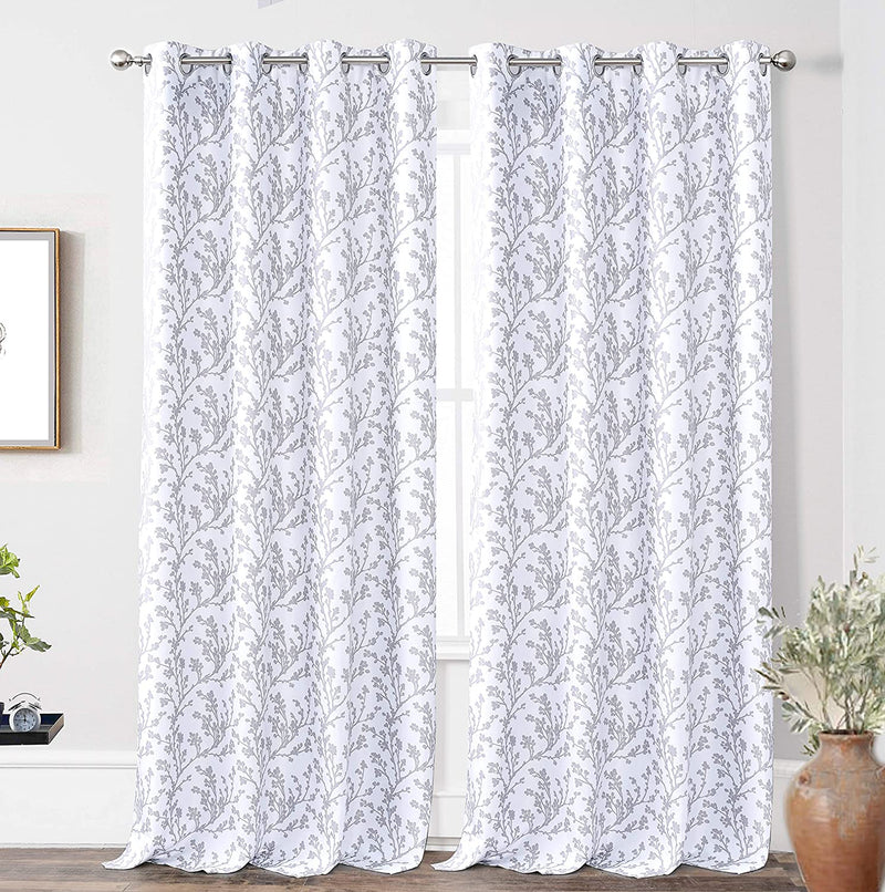 Driftaway Sarah Floral Tree Branch Pattern Blackout Thermal Insulated Window Curtain Grommet 2 Layers 2 Panels 52 Inch by 84 Inch Gray Home & Garden > Decor > Window Treatments > Curtains & Drapes DriftAway   