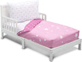 Delta Children 4 Piece Toddler Bedding Set for Girls - Reversible 2-In-1 Comforter - Includes Fitted Comforter to Keep Little Ones Snug, Bottom Sheet, Top Sheet, Pillow Case - Purple Stars Night Home & Garden > Linens & Bedding > Bedding Delta Children Blushing Star Pink  