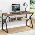 HSH Industrial Computer Desk, Home Office Desk with Shelves Storage, Modern Farmhouse Wood and Metal Study Writing Table, Vintage Simple Executive Work Desk for Gaming Student, Rustic Oak, 55 Inch Home & Garden > Household Supplies > Storage & Organization HSH Rustic Oak + Shelf 47 Inch 