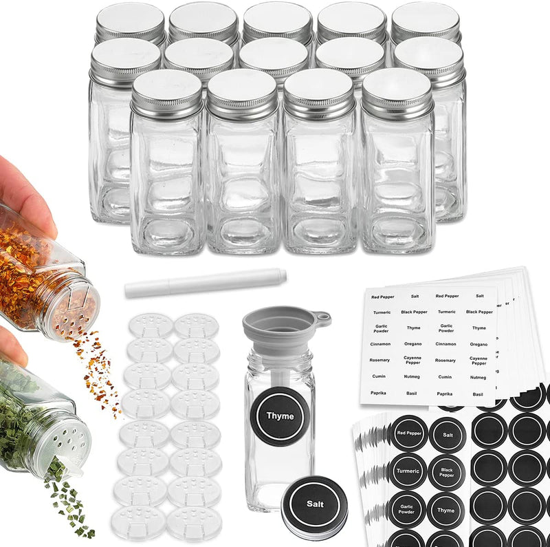 Spice Bottles Empty Glass with Labels 4 Oz - 36 Piece Spice Jars Spice Container Shaker Lids, Airtight Metal Caps and Chalkboard/Clear PVC Seasoning Labels, Chalk Marker & Collapsible Funnel Home & Garden > Decor > Decorative Jars HOLDN’ STORAGE 14 Pieces  