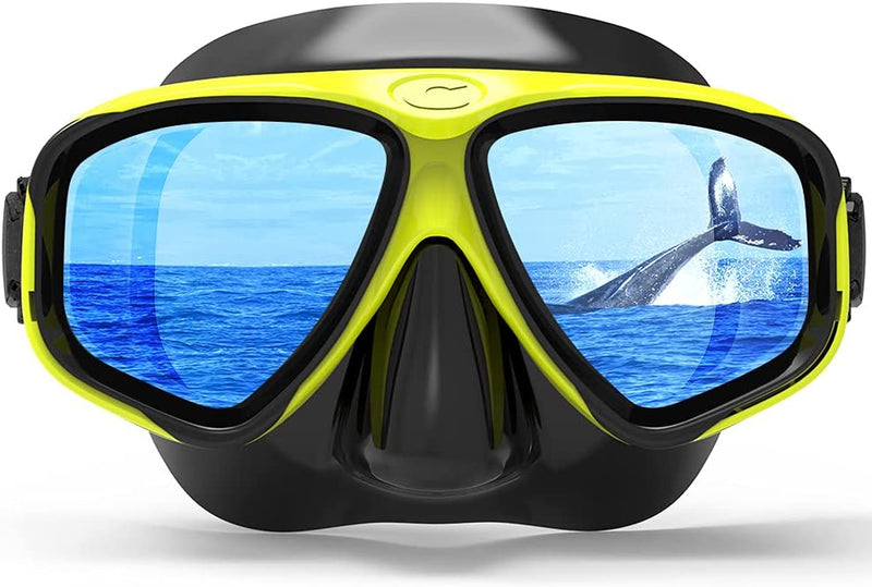 COPOZZ Youth Scuba Mask, Low Volume No Fogging Snorkeling Scuba Dive Glasses, Seal Free Diving Tempered Glass Mask Goggles, Swimming Scuba Dive Snorkeling Swim Mask Diving Goggles Mask for Men Women Sporting Goods > Outdoor Recreation > Boating & Water Sports > Swimming > Swim Goggles & Masks COPOZZ A-Yellow  