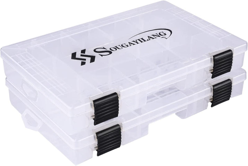 Sougayilang Fishing Tackle Boxes - 3600 3700 Plastic Storage Organizer Box with Removable Dividers - Fishing Tackle Storage - 4 Packs Transparent Tackle Trays Sporting Goods > Outdoor Recreation > Fishing > Fishing Tackle sougayilang Two 3600 (Tray Size: 10.8"x7.1"x1.6")  