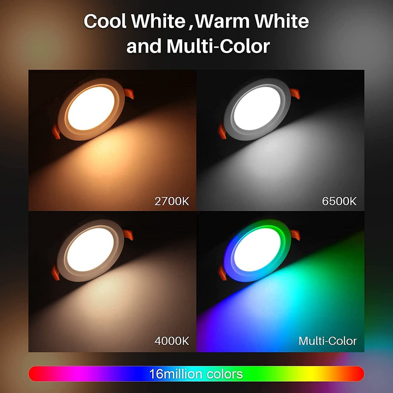 Smart Recessed Lighting 6 Inch,Ic Rated-Etl Certified Ultra-Thin RGB LED Recessed Lights,Dimmable Downlight Light Work with Alexa,Color Changing Ceiling Sync to Music,800Lm,6 Pack(With 2.4Ghz Hub) Home & Garden > Lighting > Flood & Spot Lights Peteme   